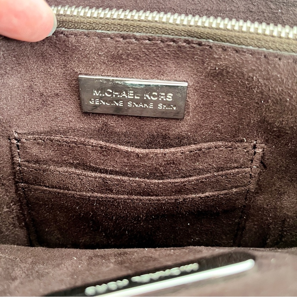 Michael Kors Beige Genuine Snakeskin ‘Mercer’ Crossbody Satchel Bag - Picture 11 of 14